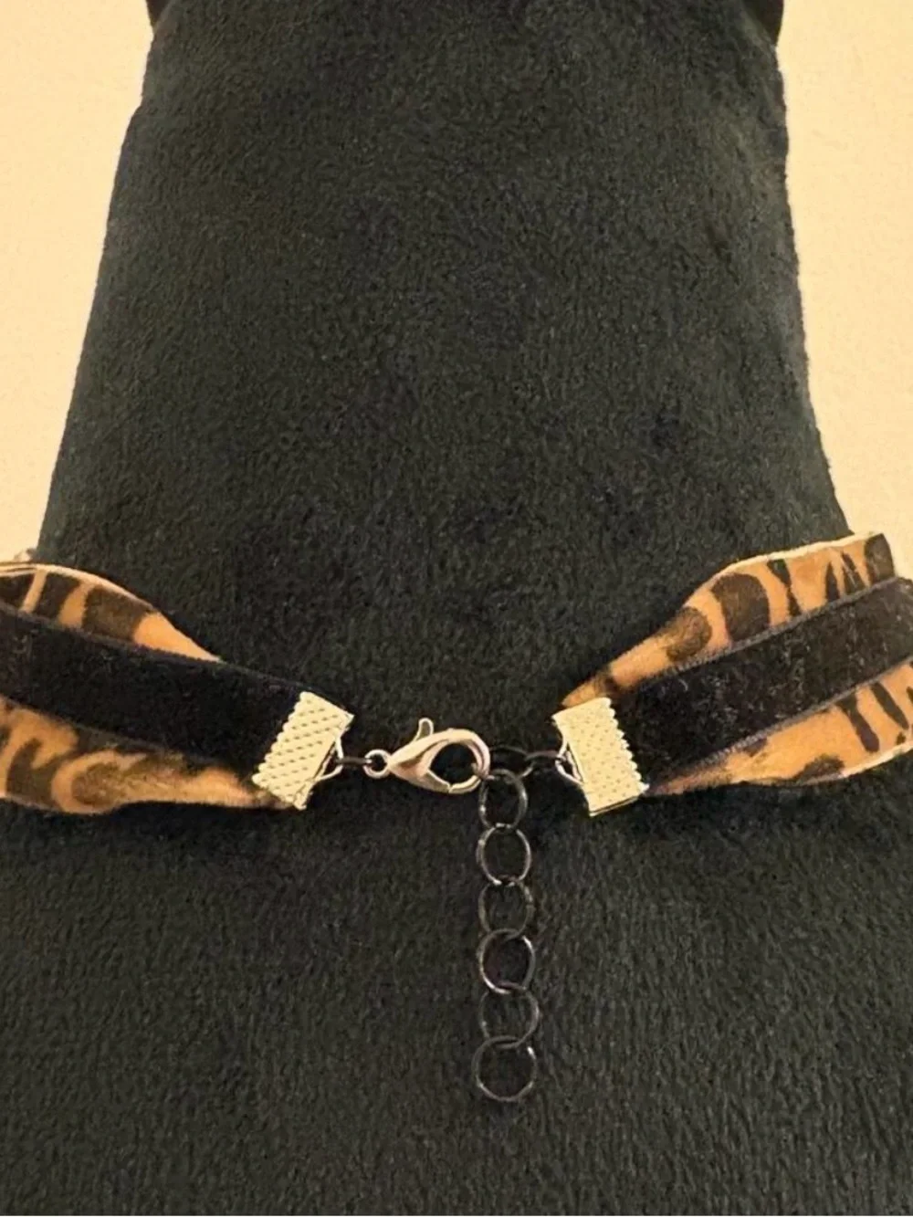 Leopard Print Black velvet, spike, rhinestone, Chain & Cameo Choker Necklace